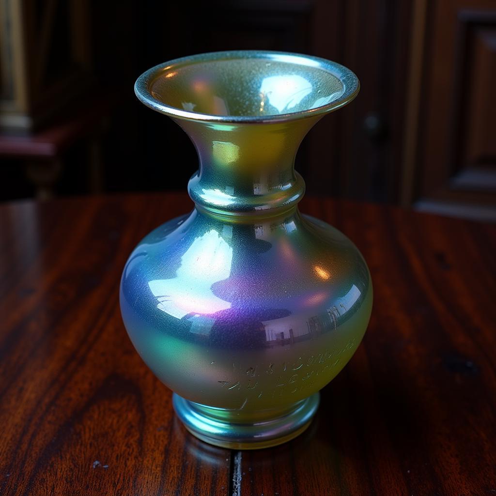 Antique Signed Art Glass Vase with Iridescent Finish