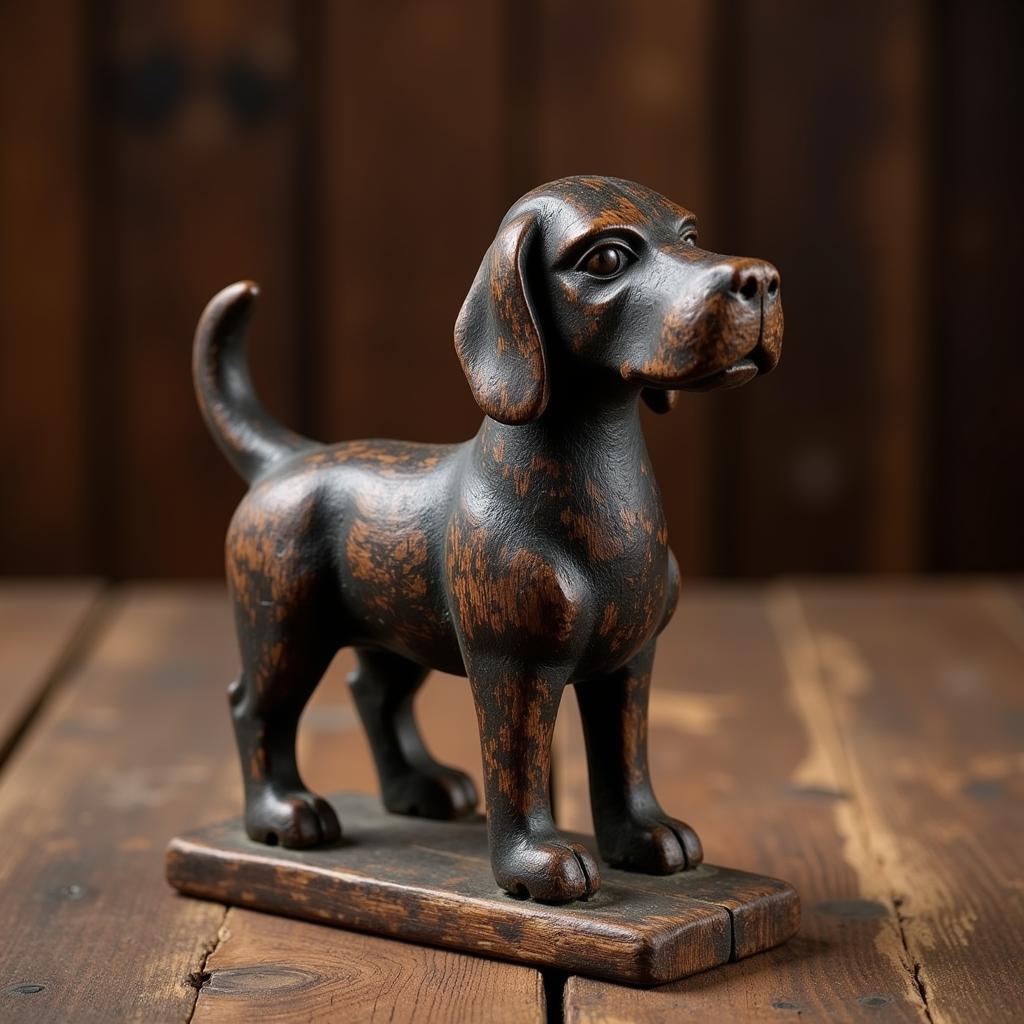 Antique Wooden Folk Art Dog Carving