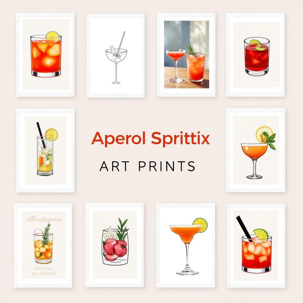 Various styles of aperol spritz art prints.