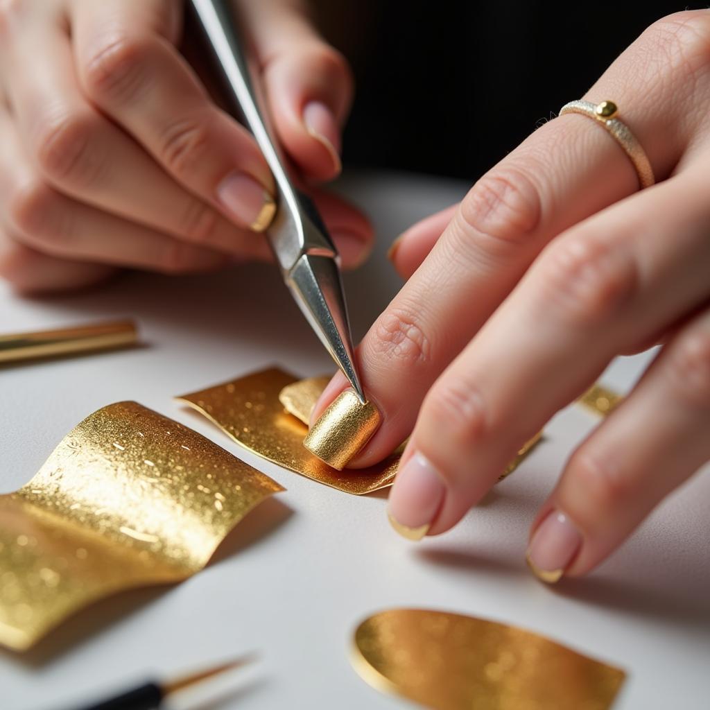 Applying Gold Leaf to Nails