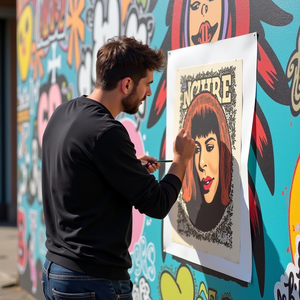 Applying a Wheatpaste Poster to a Wall