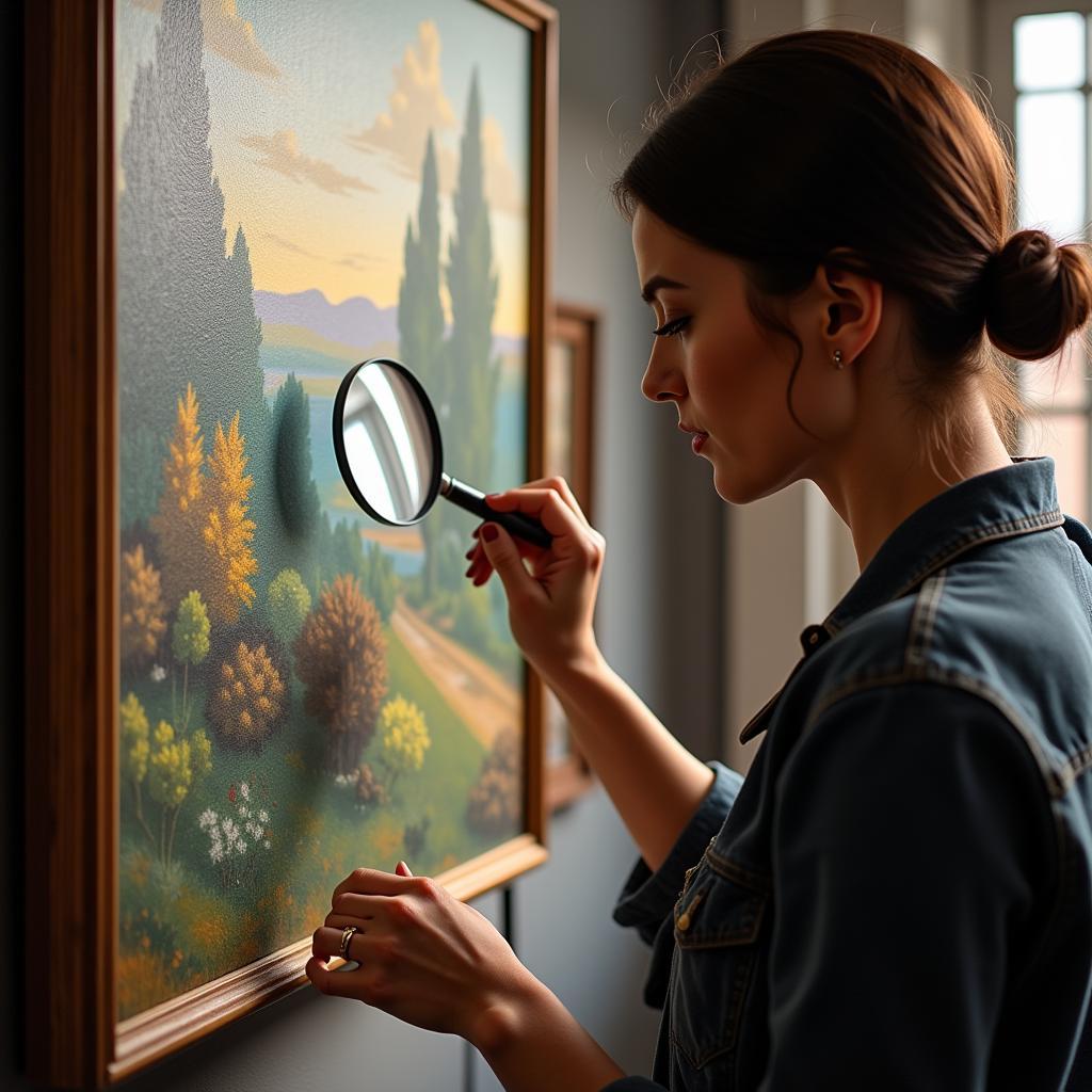 Art Appraisal Expert Examining a Painting in Sacramento