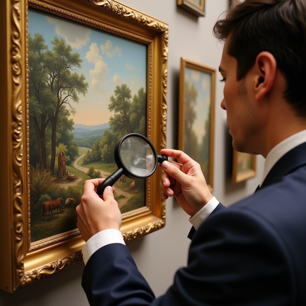 Expert Examining a Painting for Art Appraisal in San Antonio