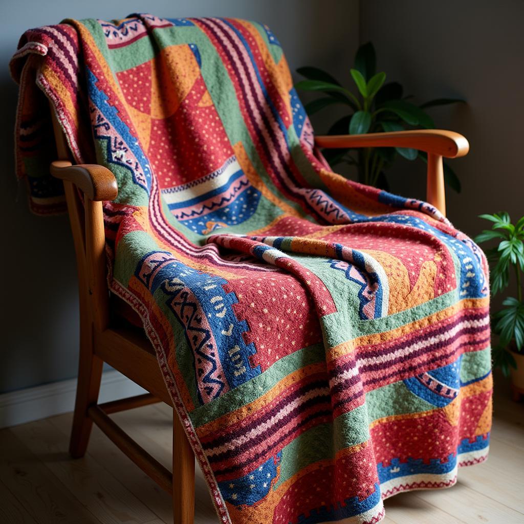 Close-up of an art blanket showcasing the vibrant colors and soft texture