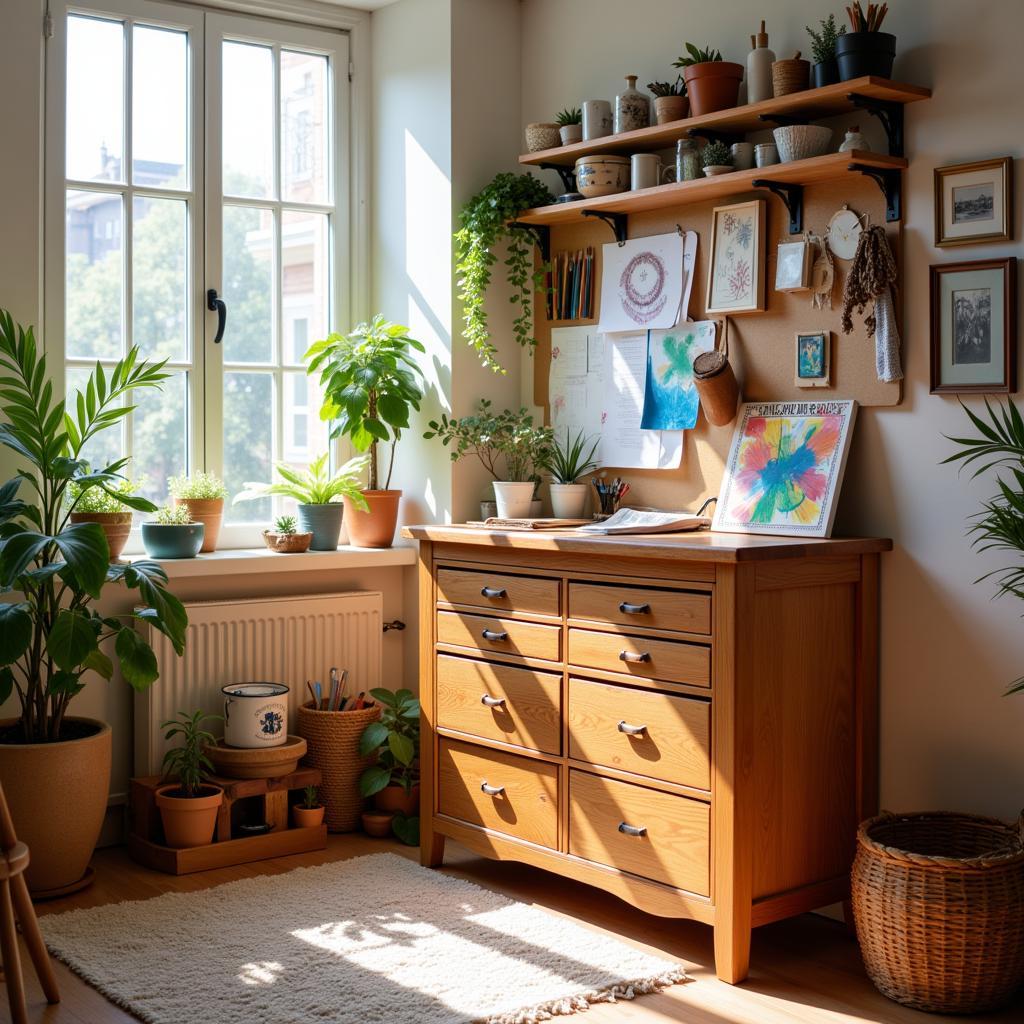 Art cabinet with drawers in a well-organized art studio