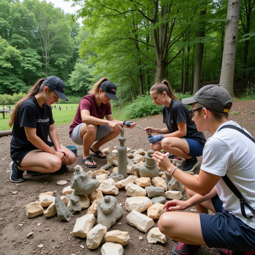 Adults Creating Sculptures Outdoors at Art Camp