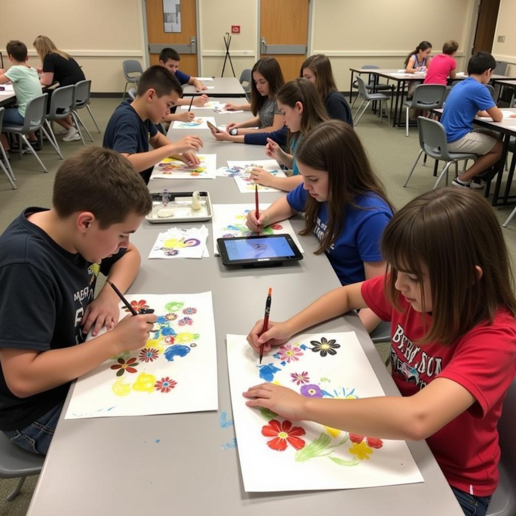 Art Camp Students Working on Projects