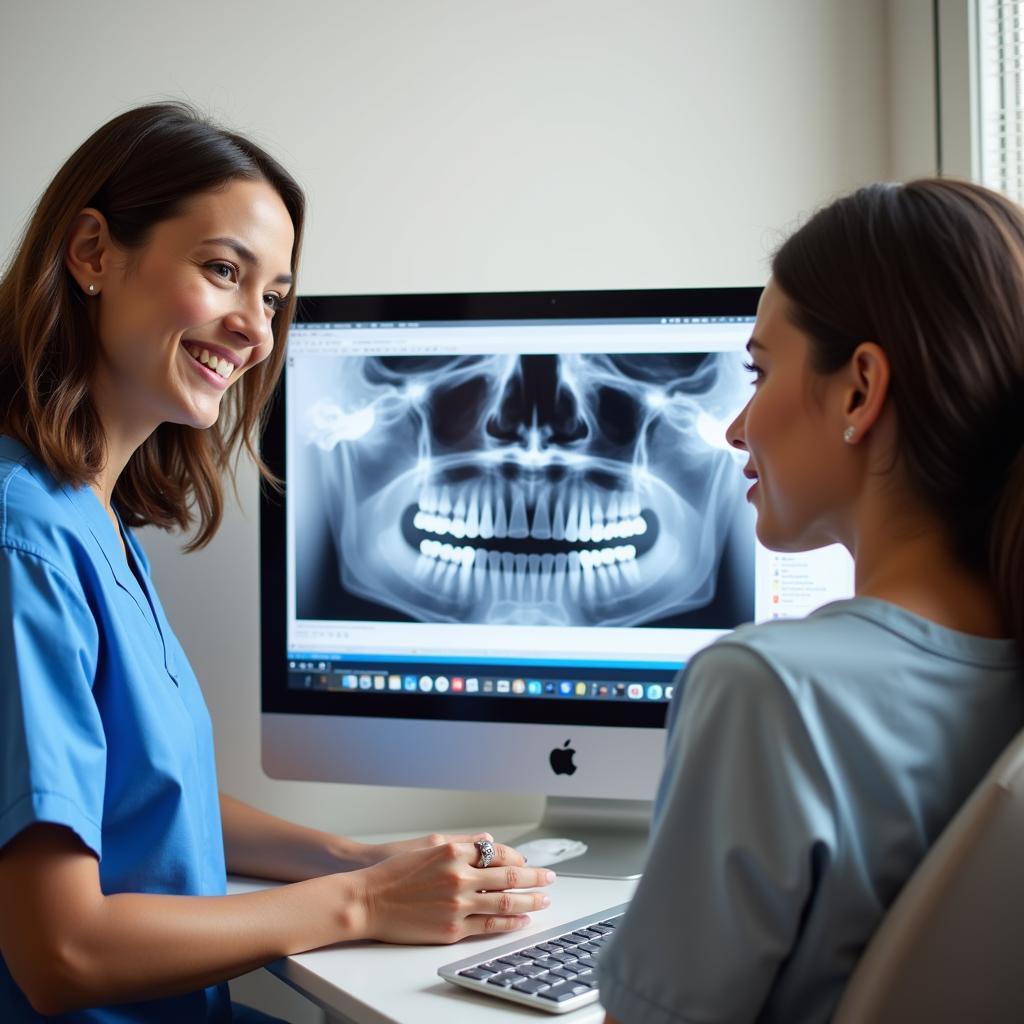 Dentist consulting with a patient at Art City Dental