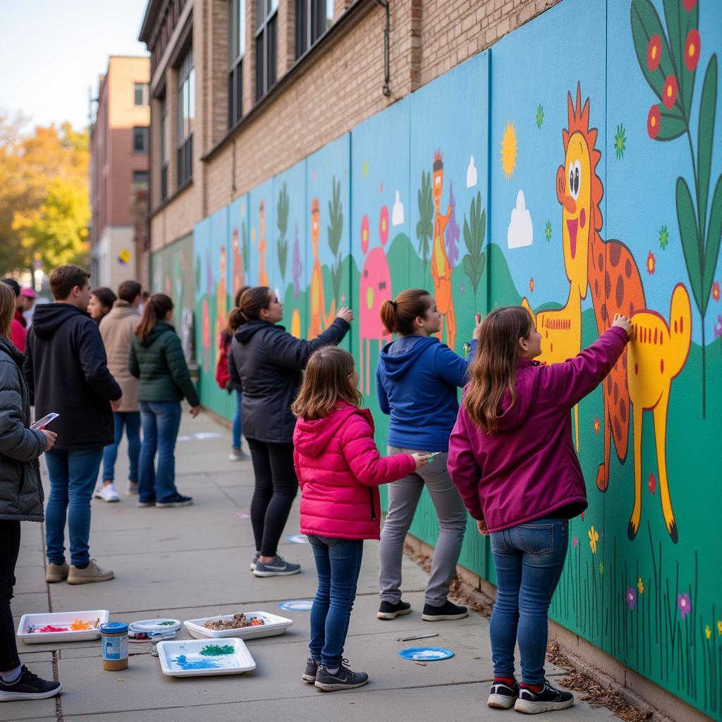 Art Club Members Leading a Community Mural Project