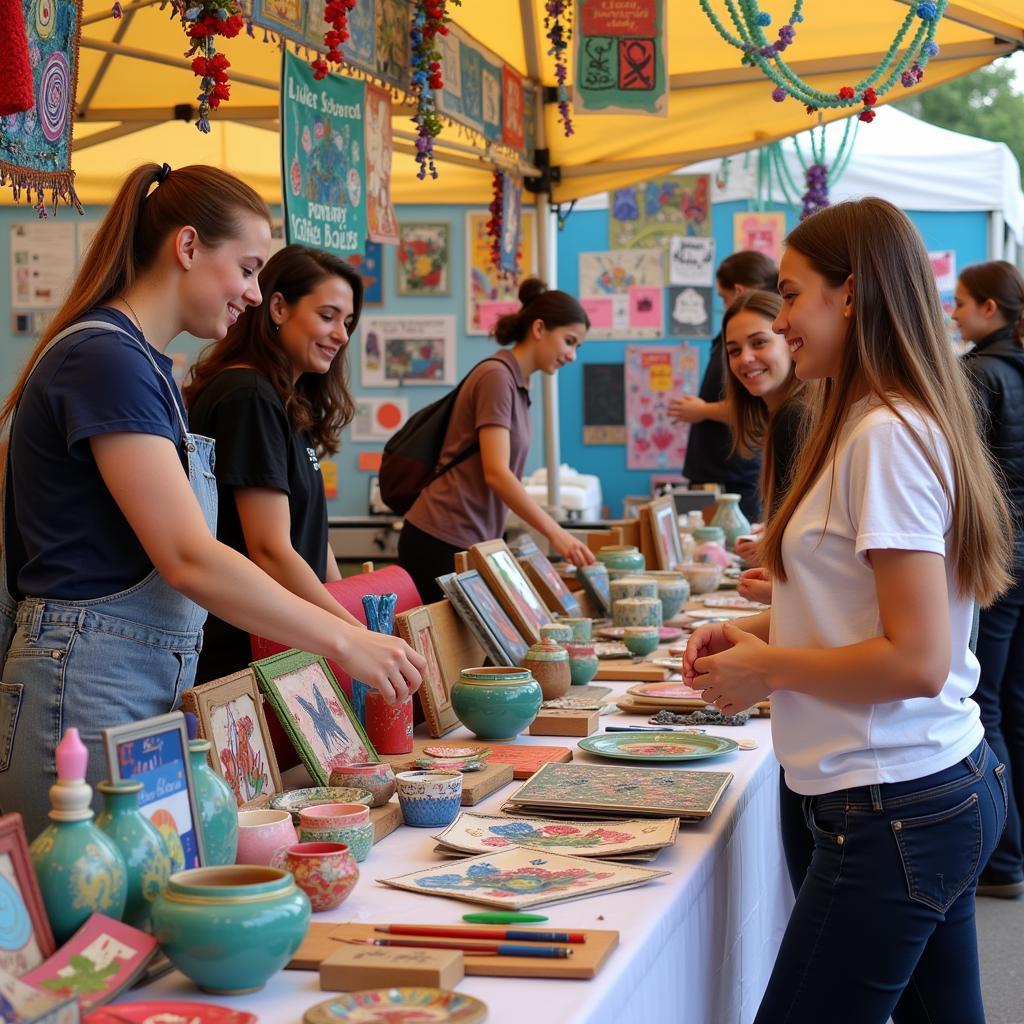 Students Selling Handmade Crafts at an Art Club Fundraiser