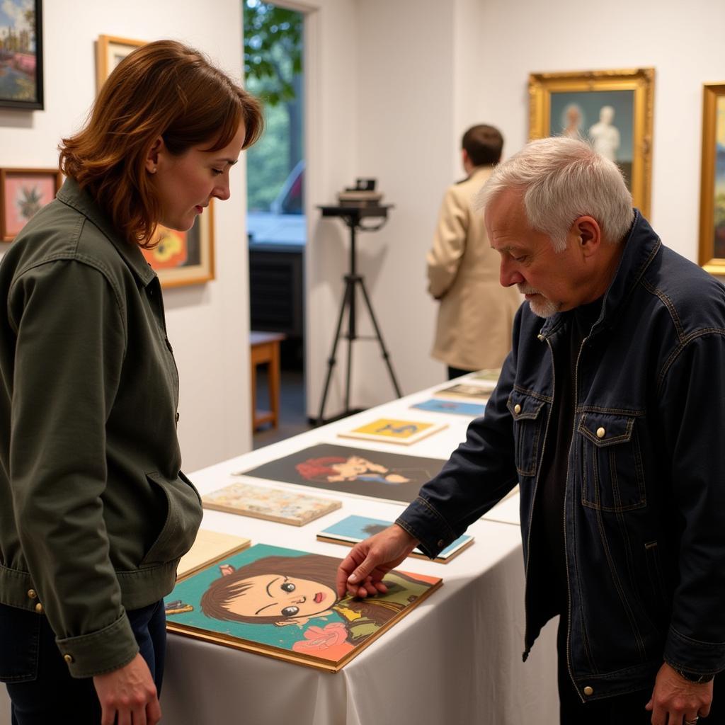 Art Collector Examining Artwork at Deer Park Art Show