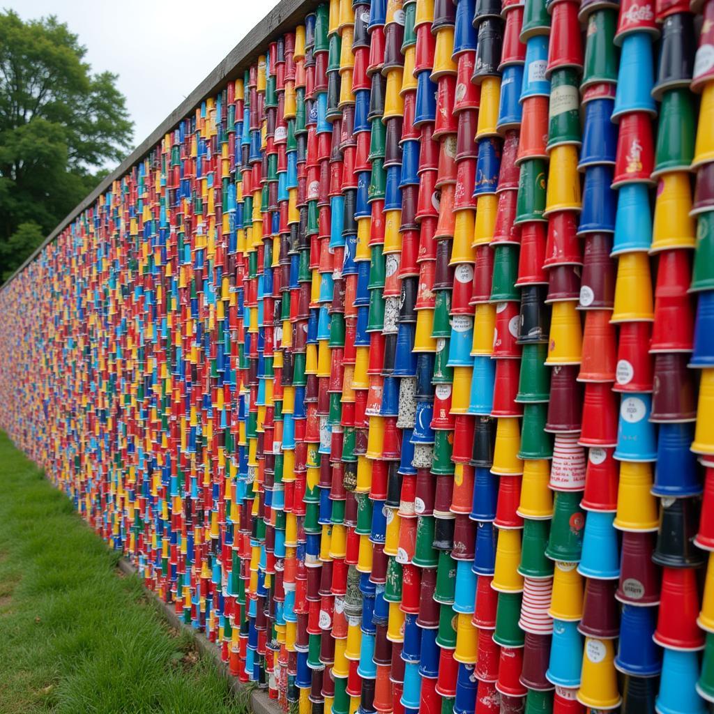 Colorful Fence Art Created with Plastic Cups