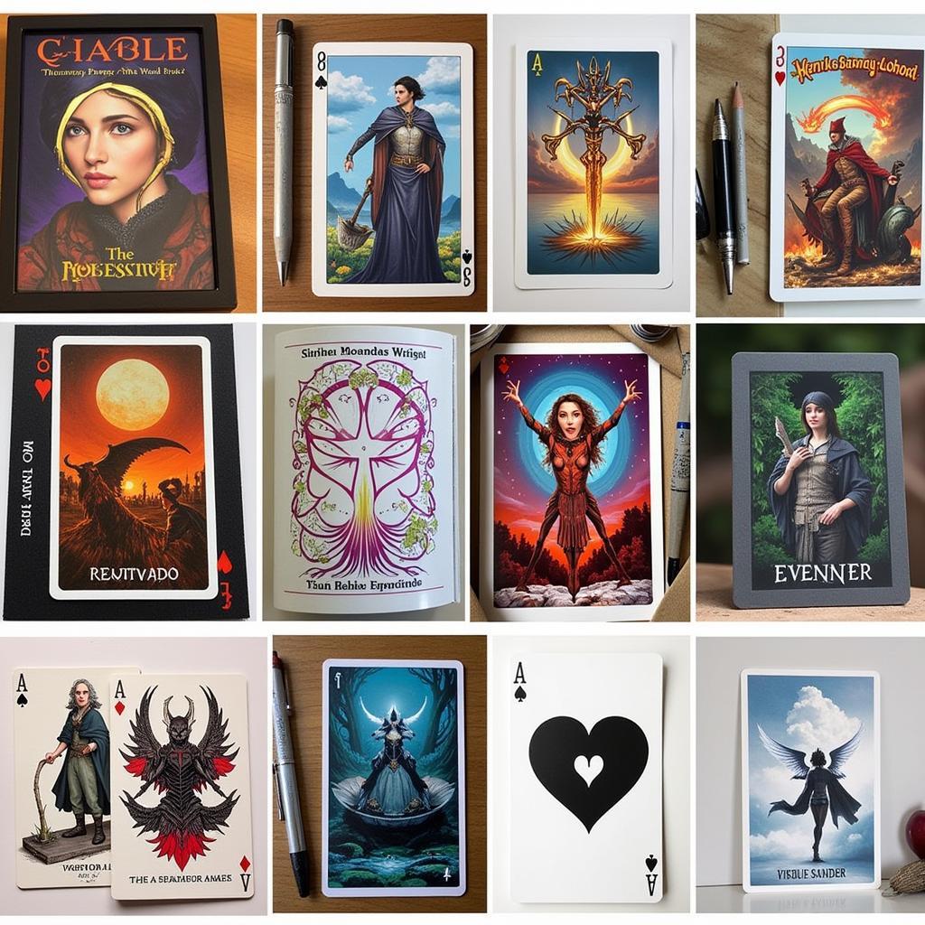 Various art decks of cards showcasing different styles and themes