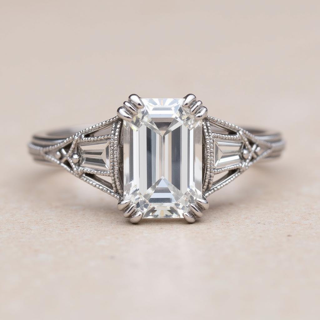 Art Deco Baguette Engagement Ring in Vintage Style