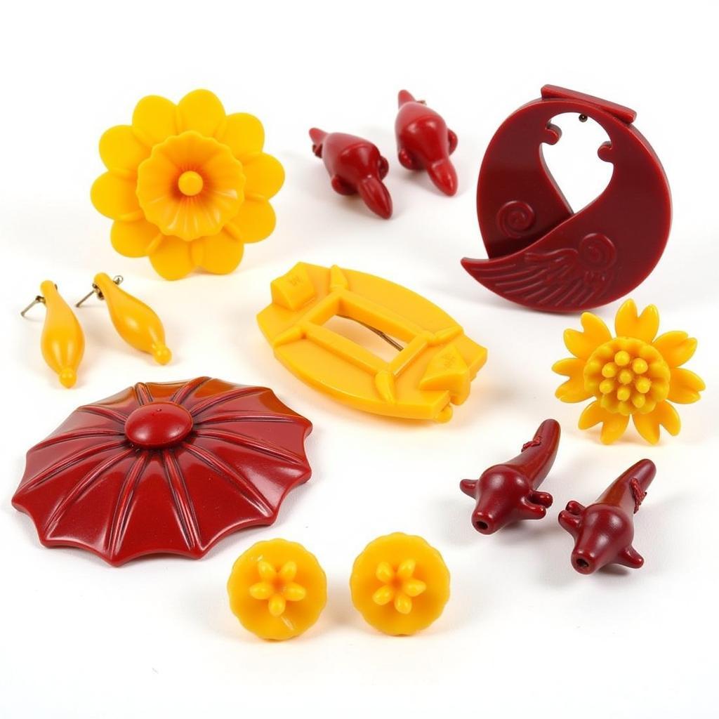 Art Deco Bakelite Jewelry: A Selection of Brooches and Earrings