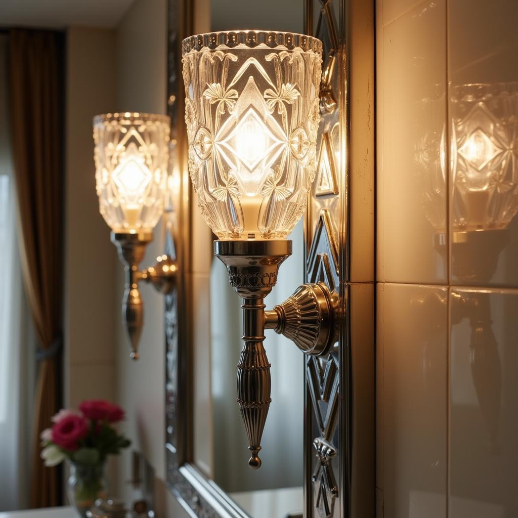 Art Deco Bathroom Vanity Lighting with Geometric Patterns