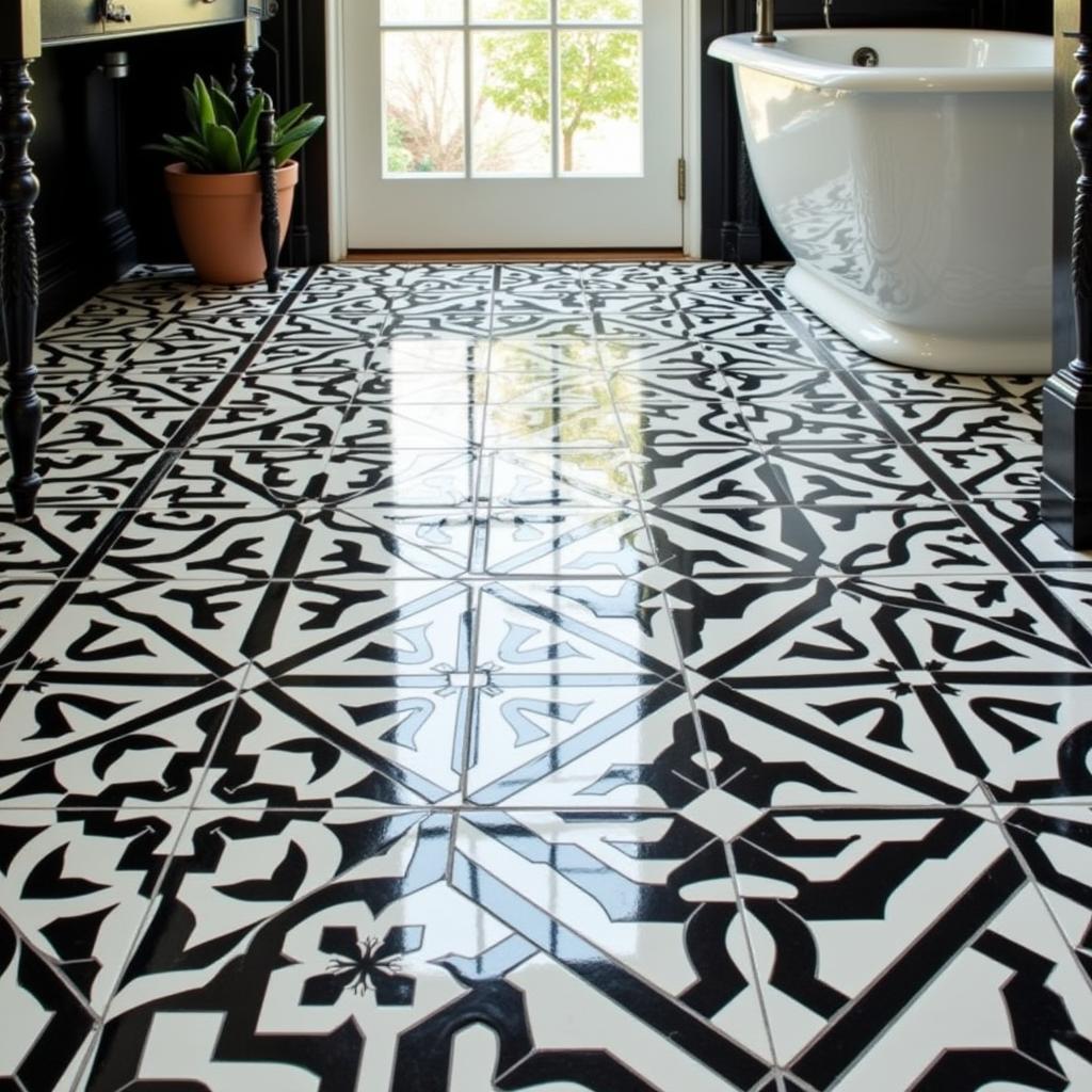 Art Deco Black and White Tile Bathroom Floor