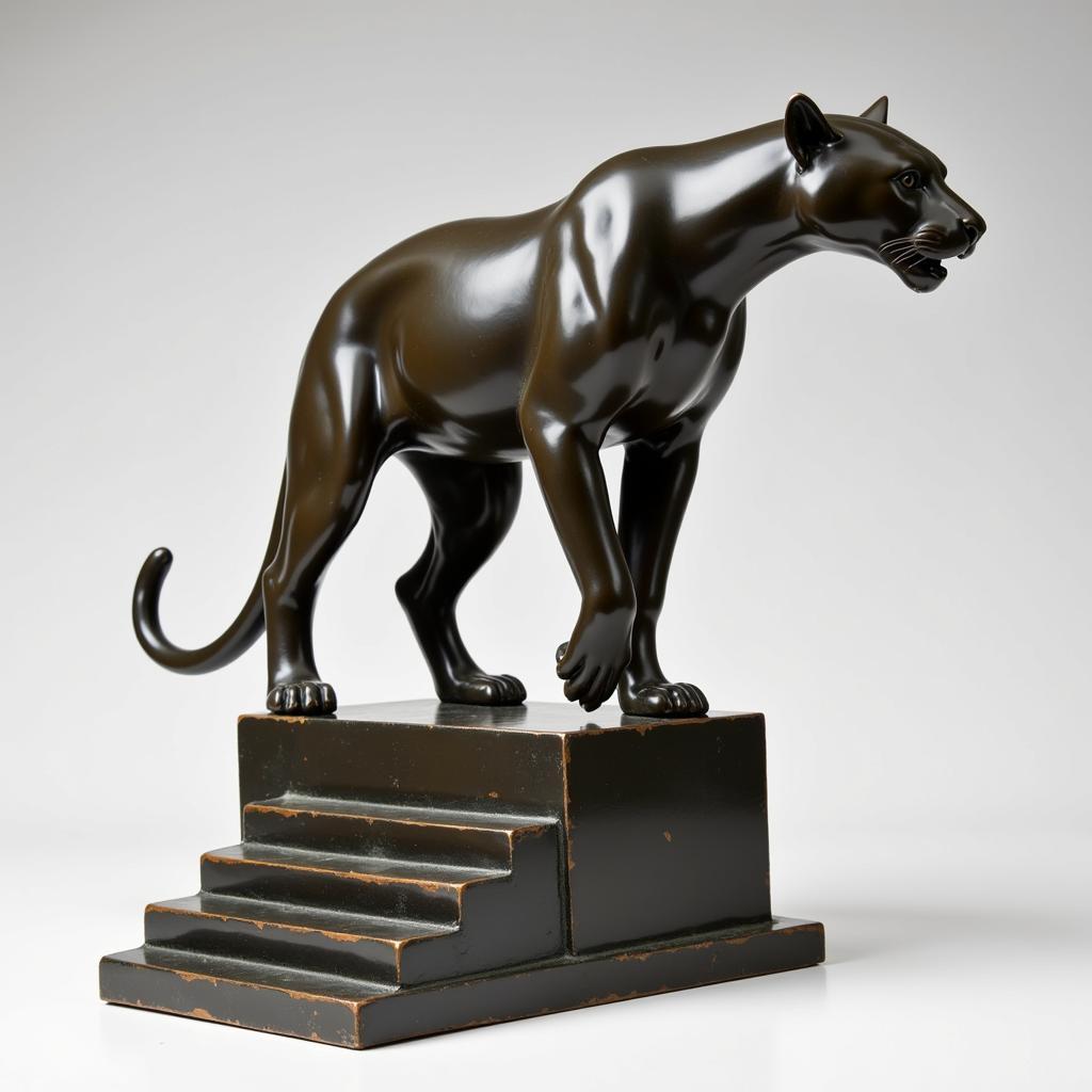 Art Deco Bronze Panther Statue on Geometric Base