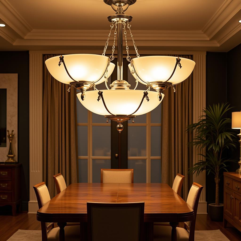 Art Deco Chandelier illuminating a dining room