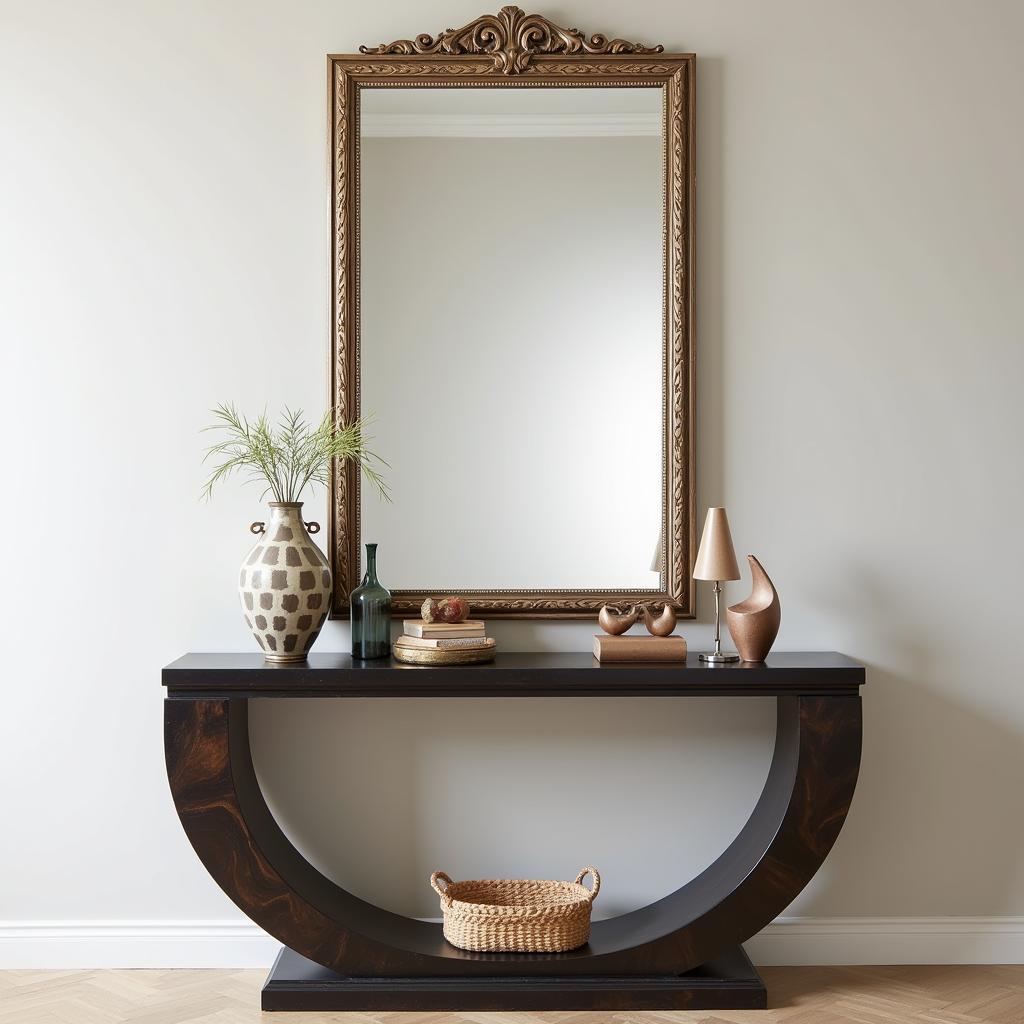 Art Deco Console Table Styled with Decorative Objects and Mirror