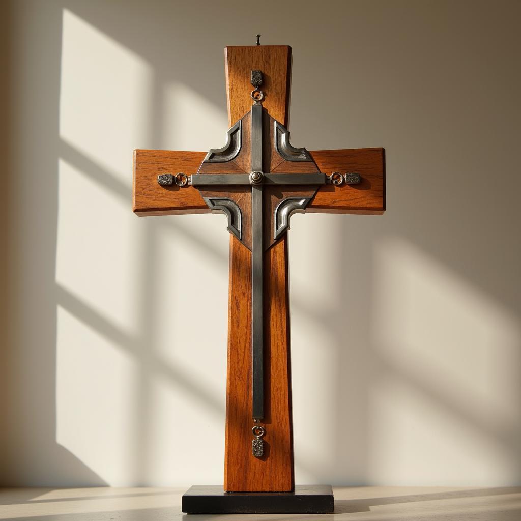 Art Deco Crucifix in Wood and Chrome