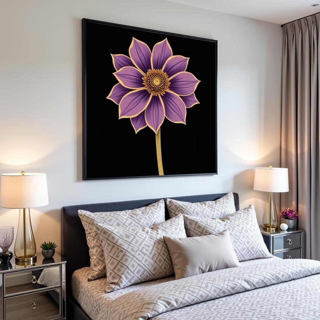 Art Deco Dahlia Wall Art in Bedroom