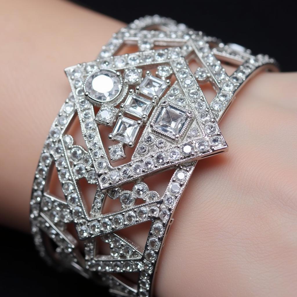 Close-up of an Art Deco Diamond Bracelet in Platinum