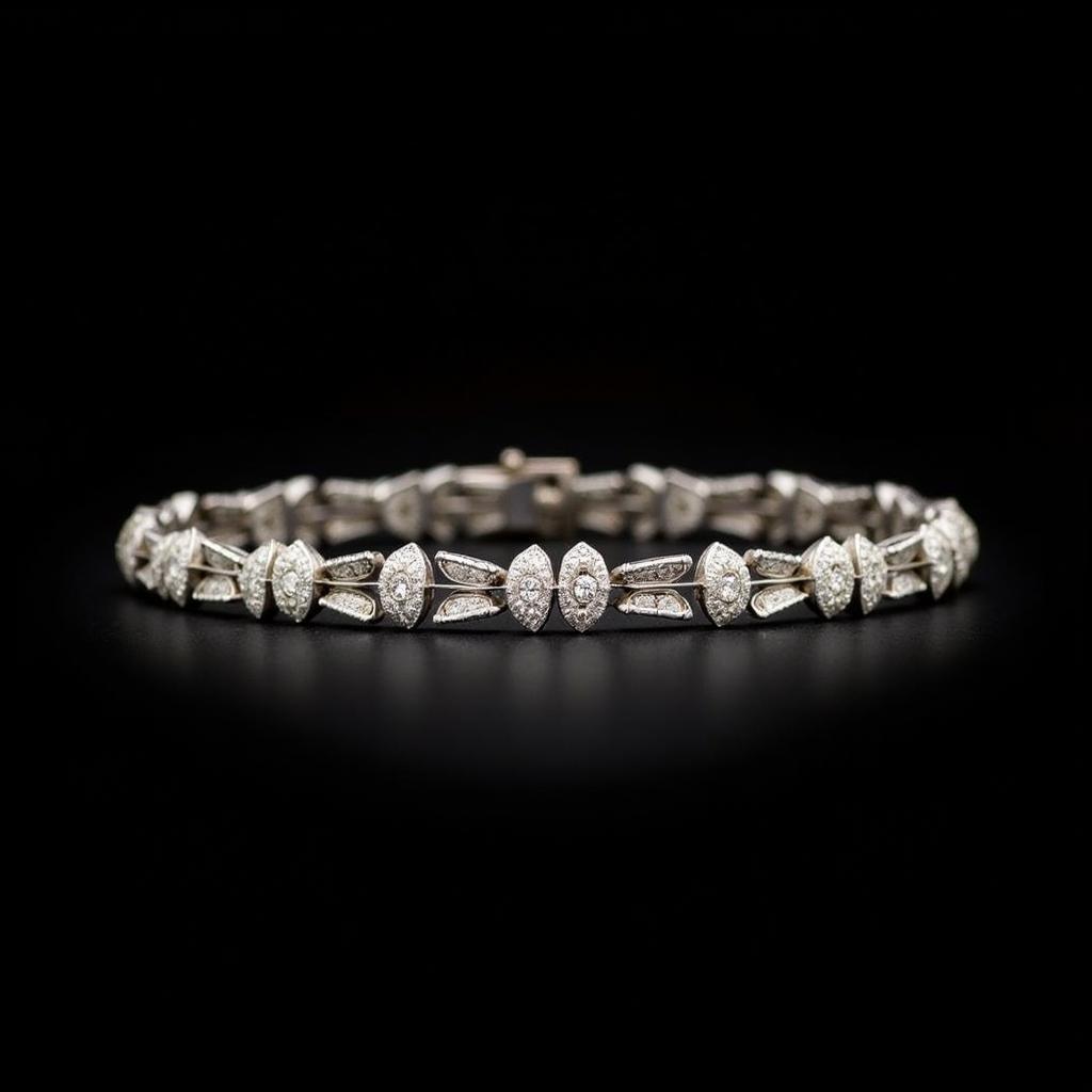 Art Deco Diamond Bracelet Platinum on Black Background