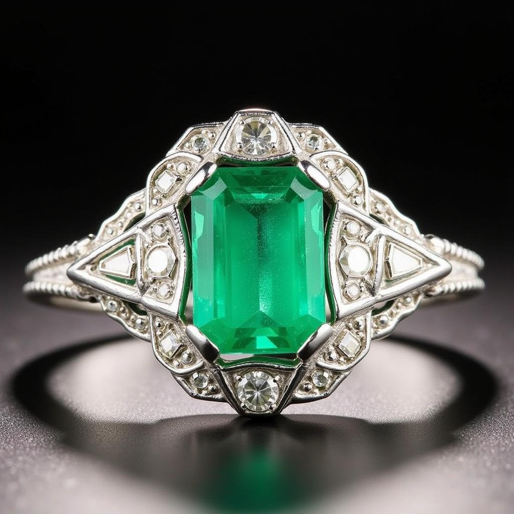 Art Deco Emerald Engagement Ring with Geometric Design