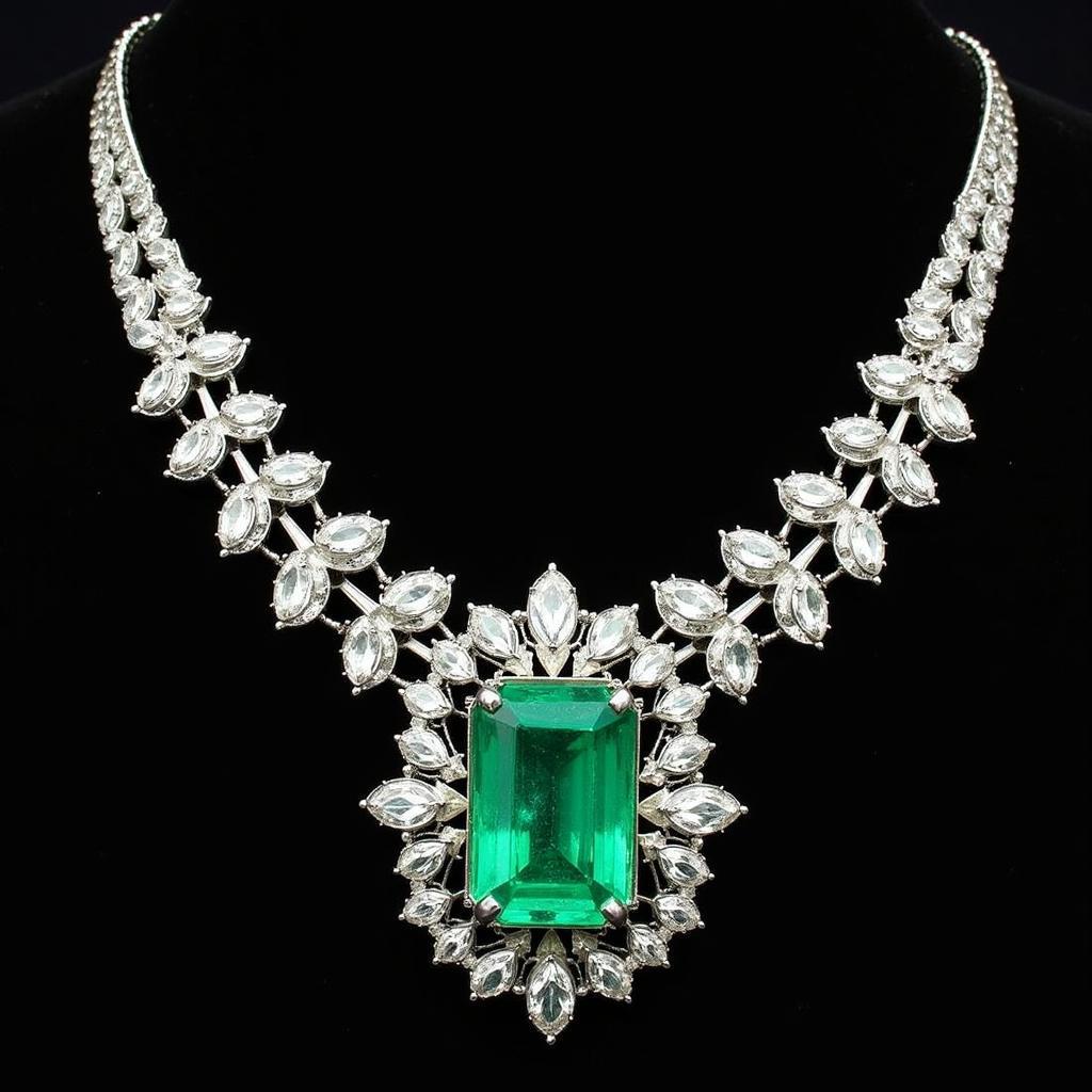 Art Deco Emerald Necklace with Geometric Design