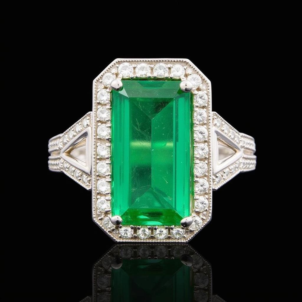 Art Deco Emerald Ring with Geometric Design