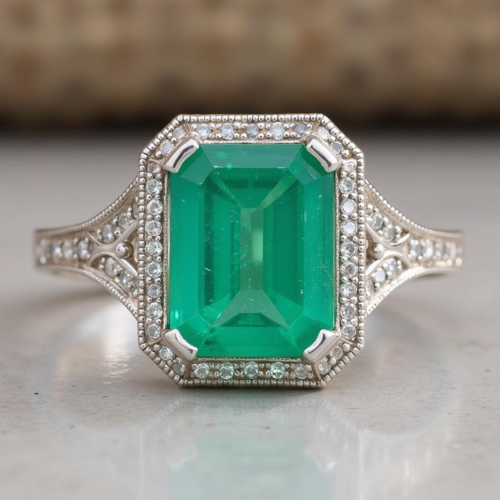 Art Deco Emerald Ring with Platinum Setting