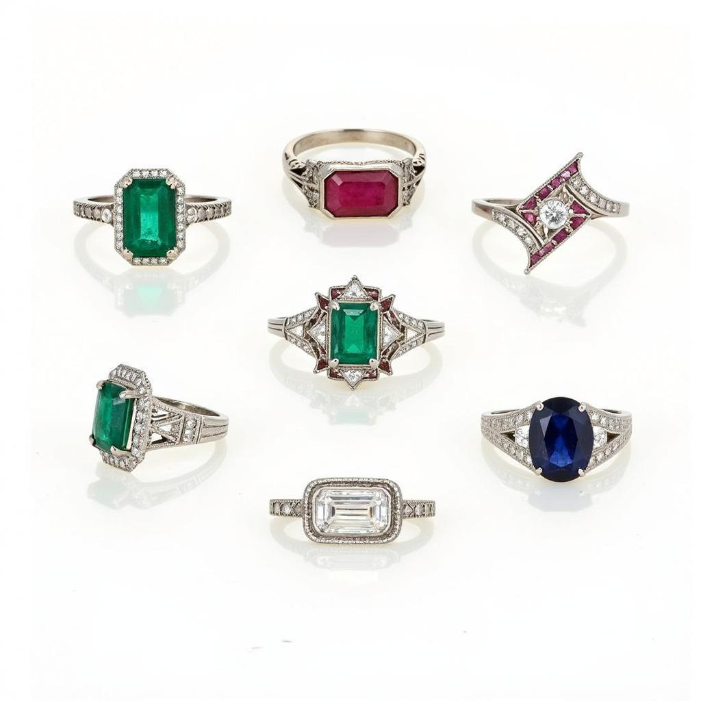 Variety of Art Deco Gemstone Rings showcasing different gemstones and settings