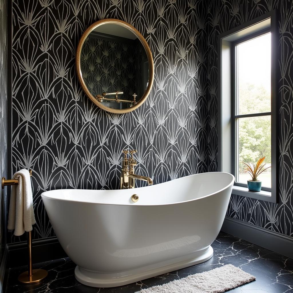 Art Deco Geometric Wallpaper in a Bathroom