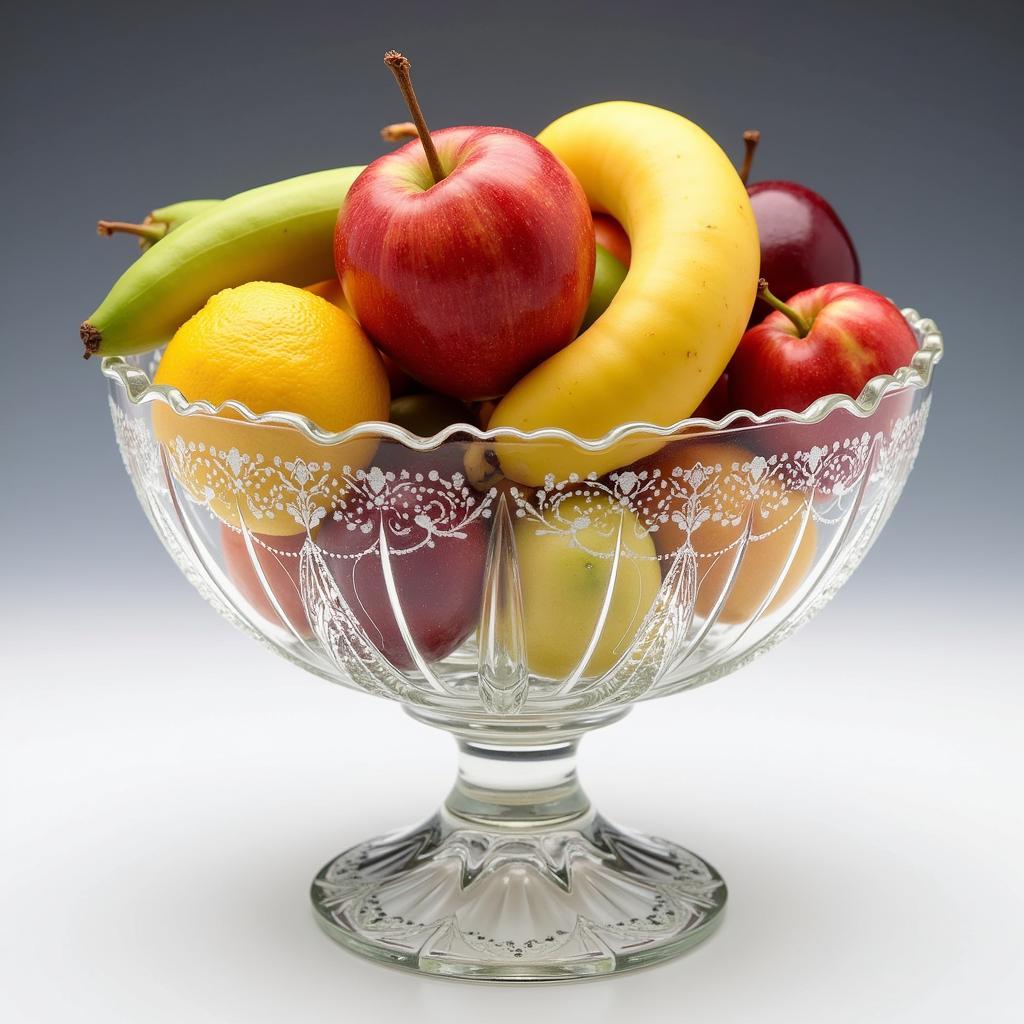 Art Deco Glass Fruit Bowl with Geometric Patterns