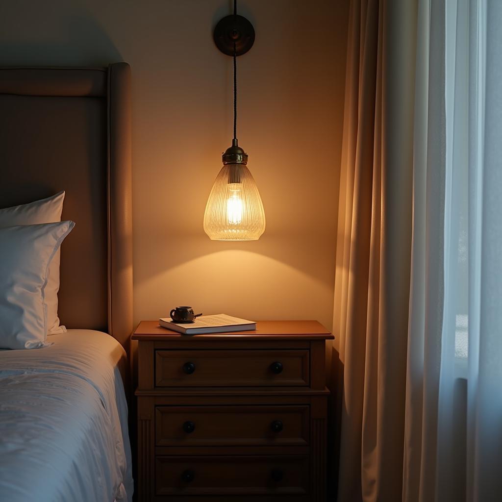 Art Deco Hanging Light Beside a Bedroom Nightstand