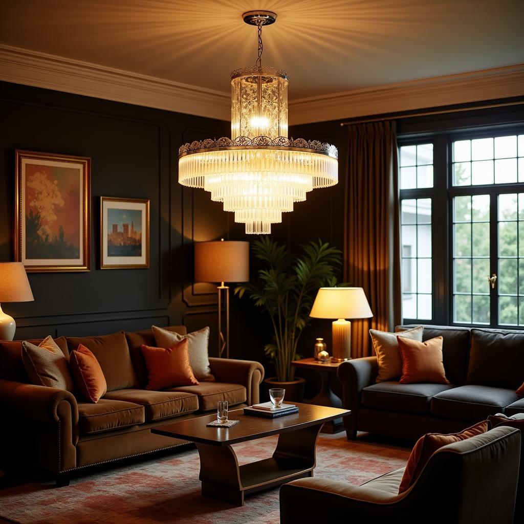 Art Deco Hanging Lights in a Living Room