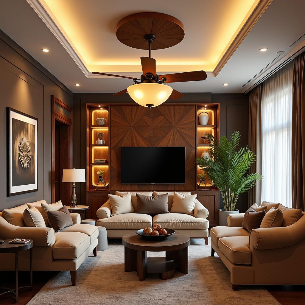 Art Deco Living Room with Ceiling Fan