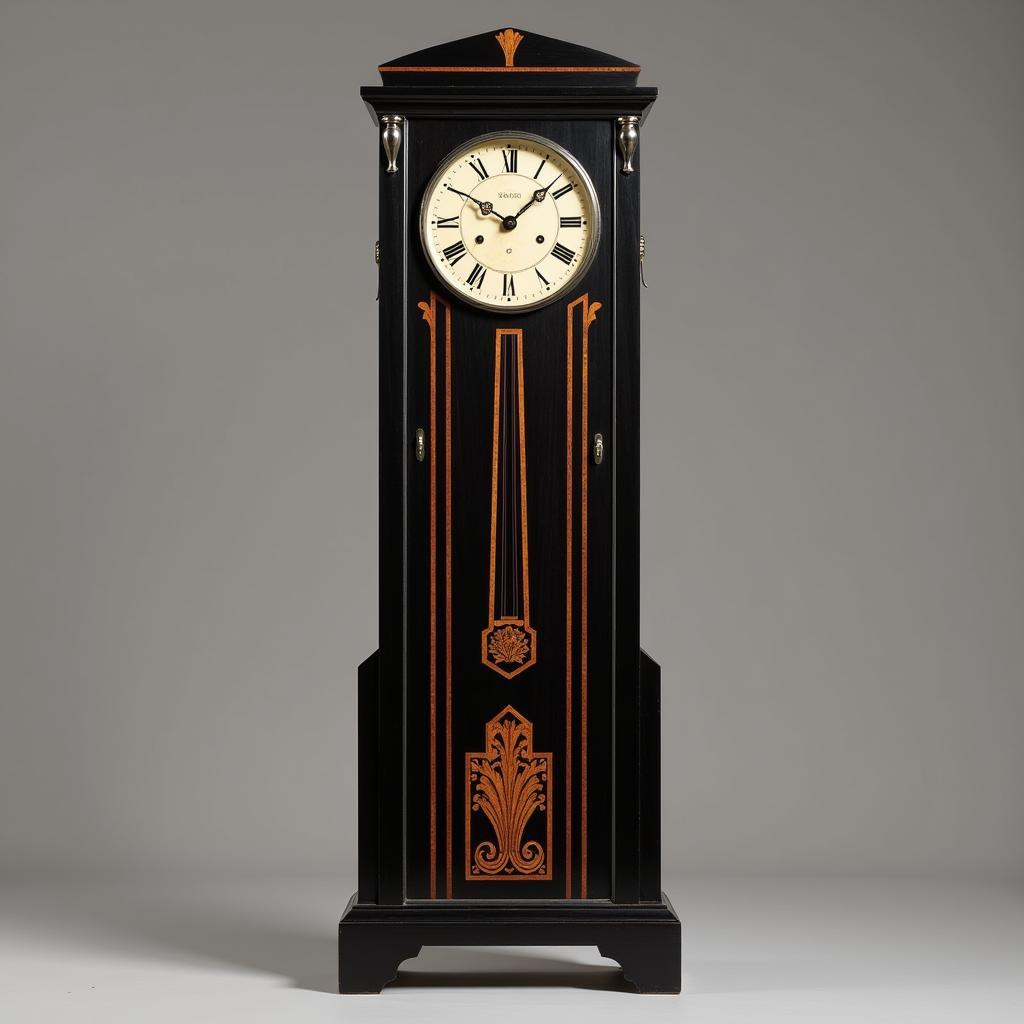 Art Deco Longcase Clock with Ebony, Chrome, and Inlay