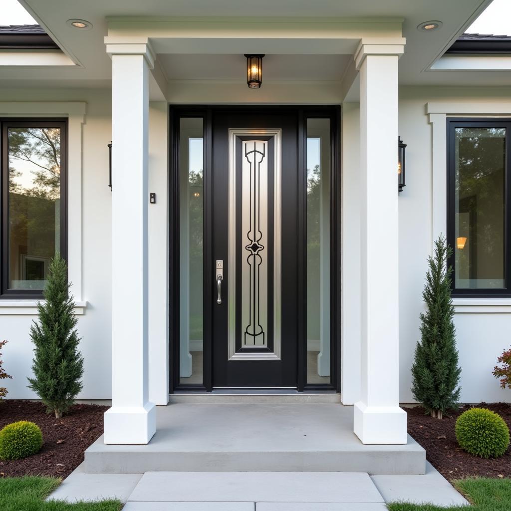 Art Deco Mail Slot with Nickel Finish on a Modern House