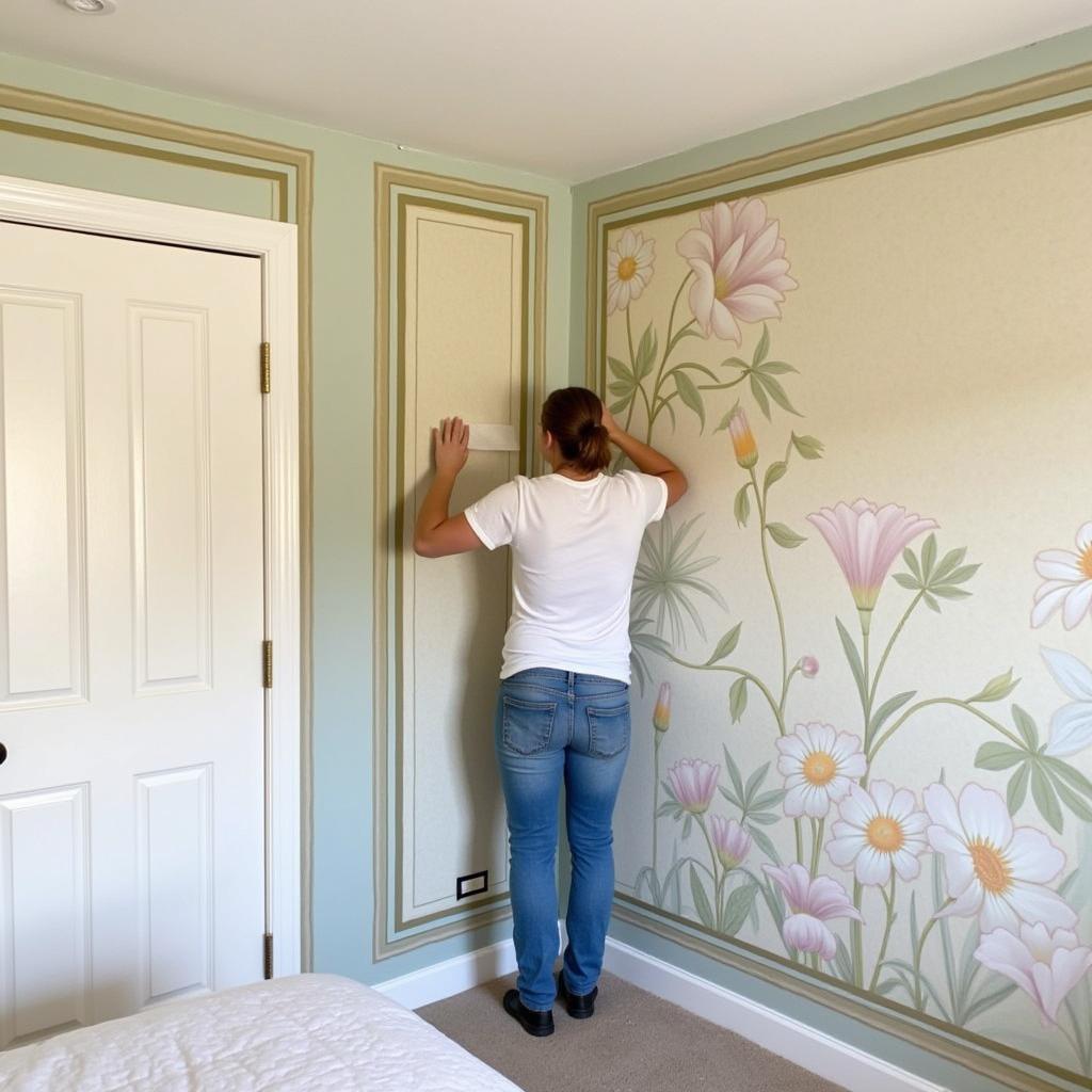 Art Deco Mural Installation in a Bedroom