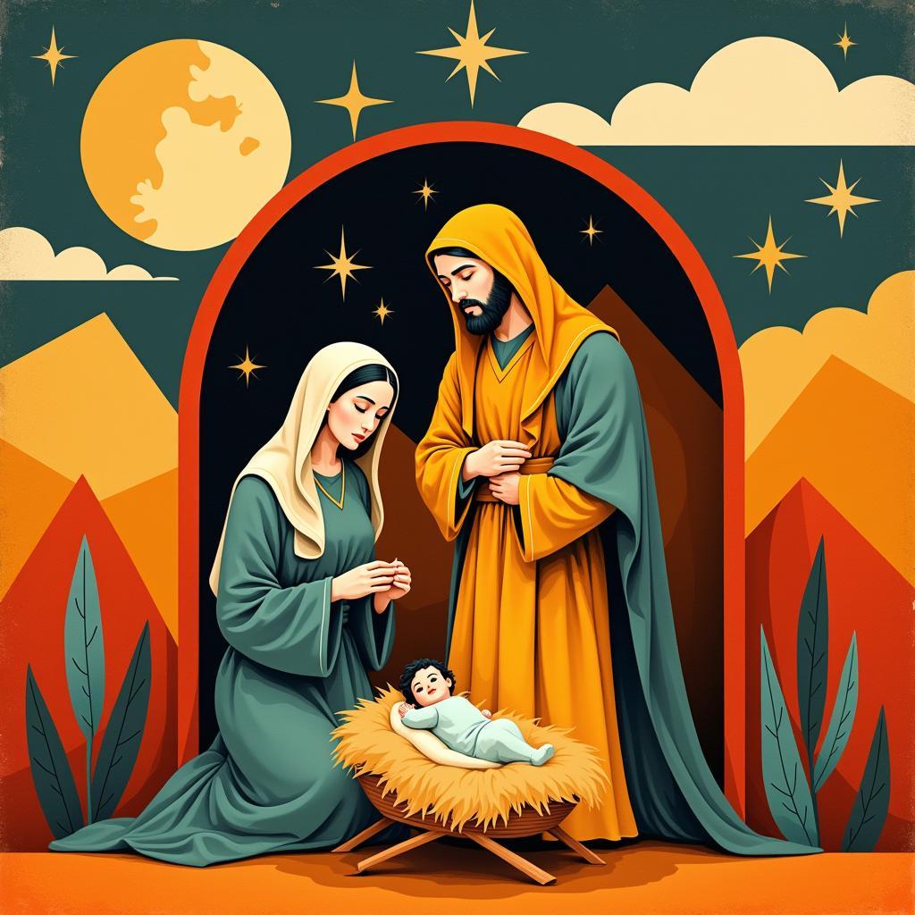 Art Deco Nativity Scene: Bold Colors and Geometric Shapes