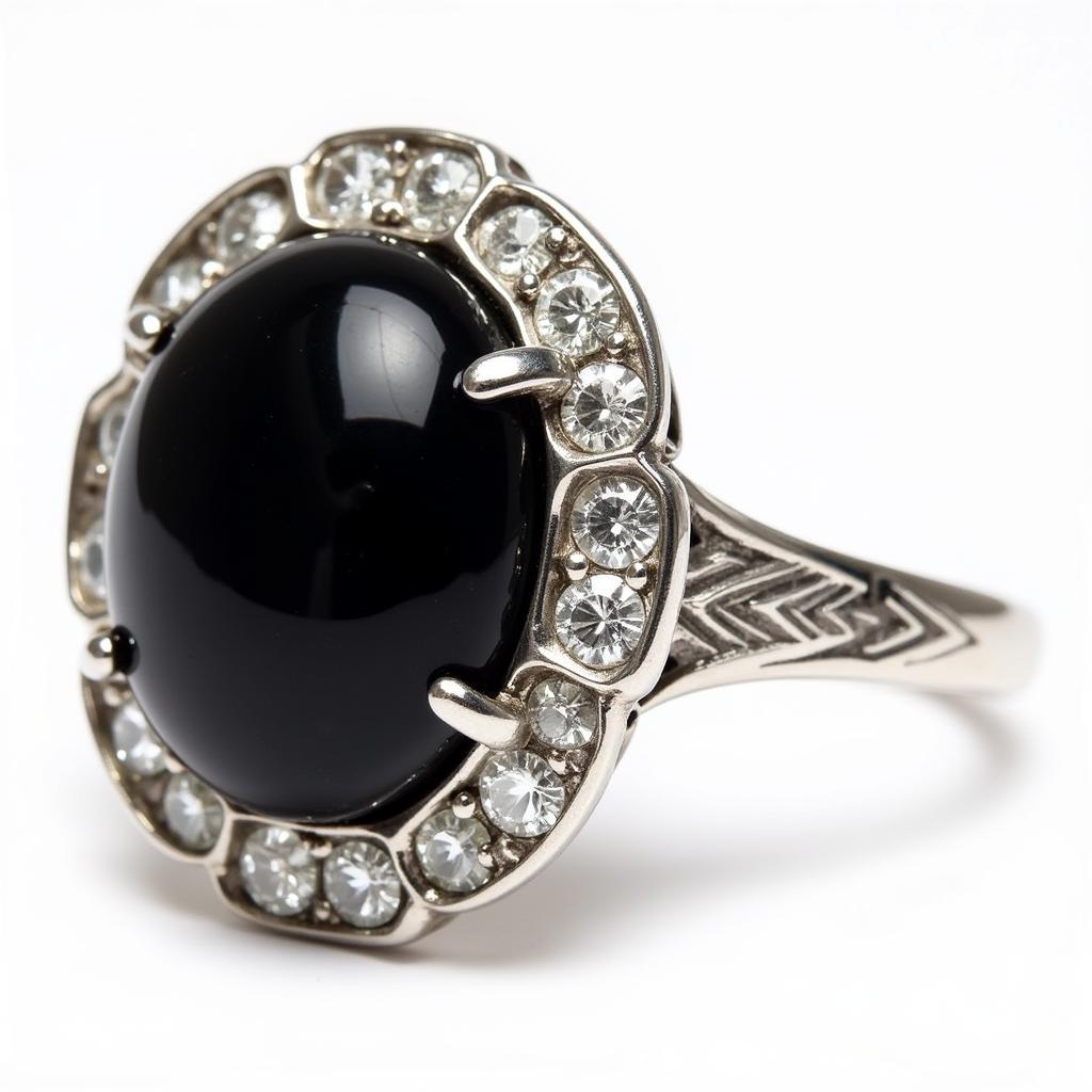 Art Deco Onyx and Diamond Ring in Platinum Setting