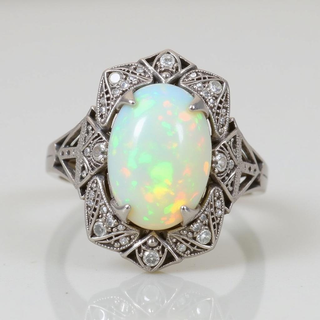 Art Deco Opal Ring with Geometric Design