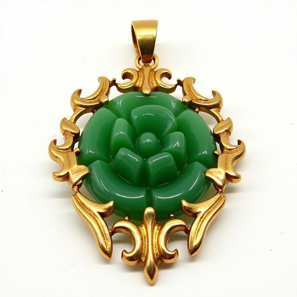 Art Deco Pendant with Gold and Jade in Floral Motif