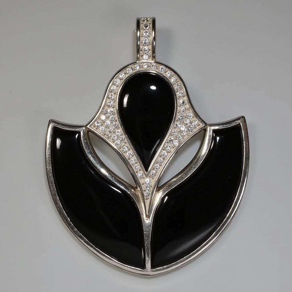 Art Deco Pendant with Onyx and Platinum in Abstract Design