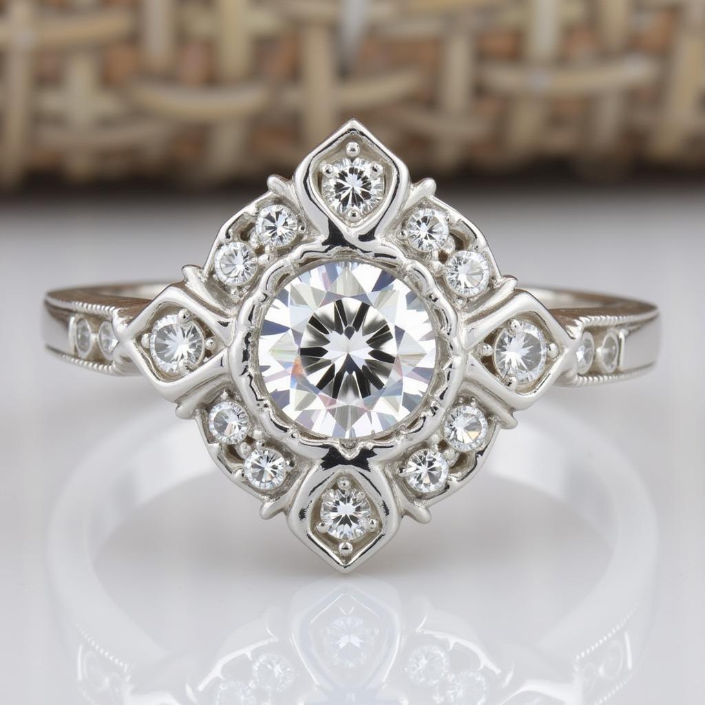 Art Deco Platinum and Diamond Ring with Geometric Design