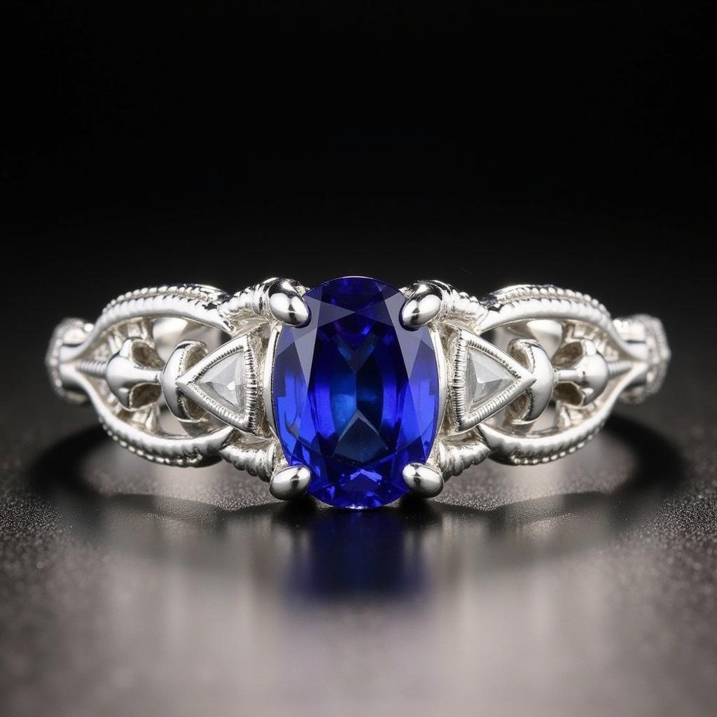 Art Deco Platinum Wedding Band with Sapphire