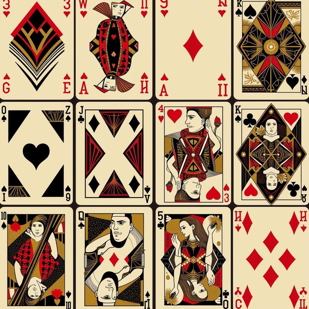 Art Deco Playing Card Designs: Examples of Geometric Patterns and Stylized Figures