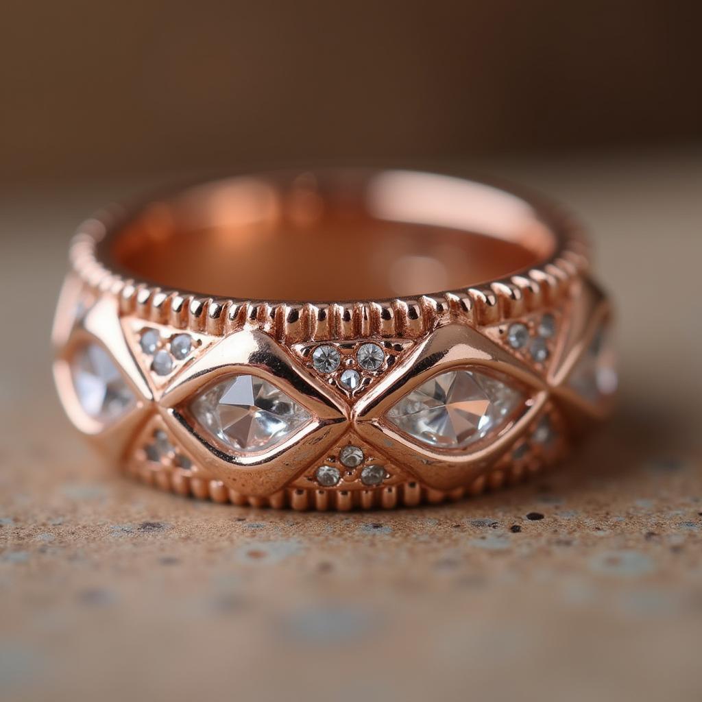 Detailed View of an Art Deco Rose Gold Wedding Band